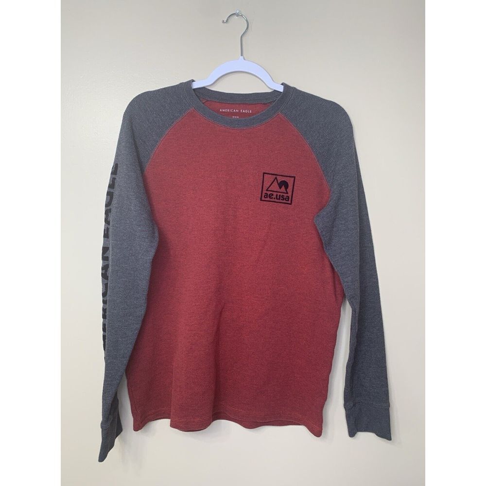 American Eagle Long Sleeve Thermal Waffle Shirt Men's‎ Medium Red USA